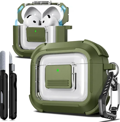 Vista 172 de R-fun Funda de carga compatible con AirPods de 2ª generación 2019, 1ª generación 2016, protección completa contra caídas, tapa desplegable