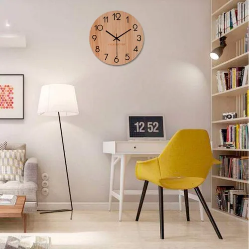 Vista 4 de Reloj de pared para sala de estar, reloj de pared de madera, reloj de cuarzo silencioso para el hogar, reloj de pared redondo para dormitorio