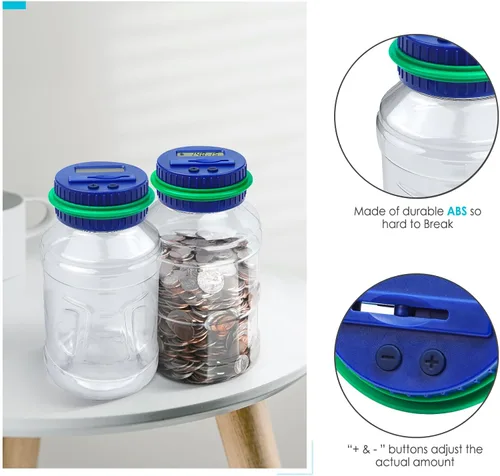 Vista 7 de Alcancía Grande para Adultos y Niños, Vcertcpl Banco Digital Contador de Monedas con Capacidad de 1.8L, Excelente Alcancía Frasco de Dinero