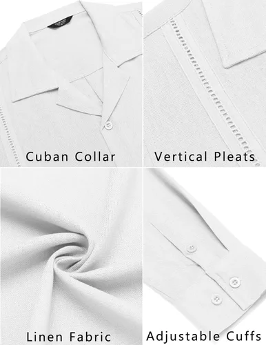 Vista 5 de COOFANDY Mens Linen Shirt Casual Cuban Guayabera Long Sleeve Button Down Beach Shirts