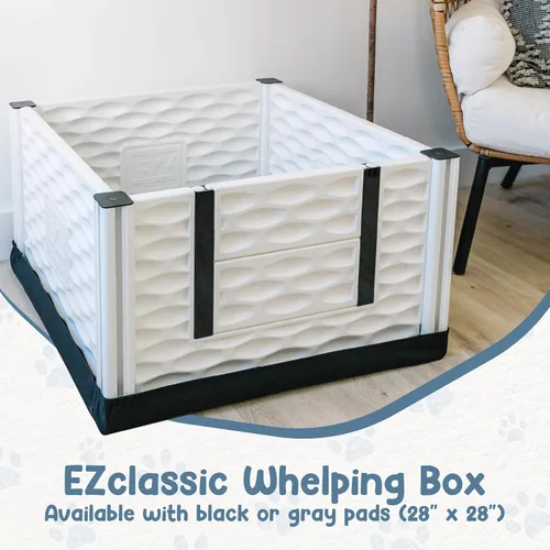 Vista 3 de EZwhelp EZclassic 28"x28"x18" Caja de parto acolchada pequeña para perros con rieles, suministros para parto de cachorros, almohadilla negra
