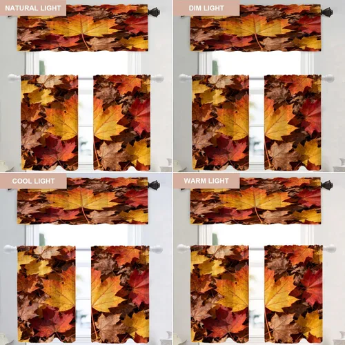 Vista 232 de Shrahala Orange Autumn Autumn Blackout Curtain Tiers, Fall Kitchen Valance Light Blocking Tier Drapes with Rod Pocket, 2 Pack 26 X 24 in