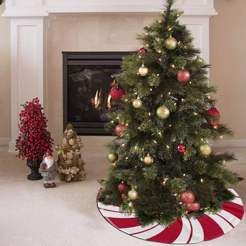 Vista 3 de NGFF - Falda tradicional de árbol de Navidad con doble remolino de azúcar y menta, adorno de árbol de Papá Noel y reno, falda de árbol