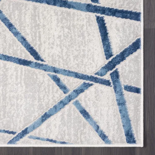 Vista 4 de Abani Atlas - Alfombra de área azul y gris, de 4 x 6 pies, diseño cruzado, duradera, no desprende pelusa, fácil de limpiar
