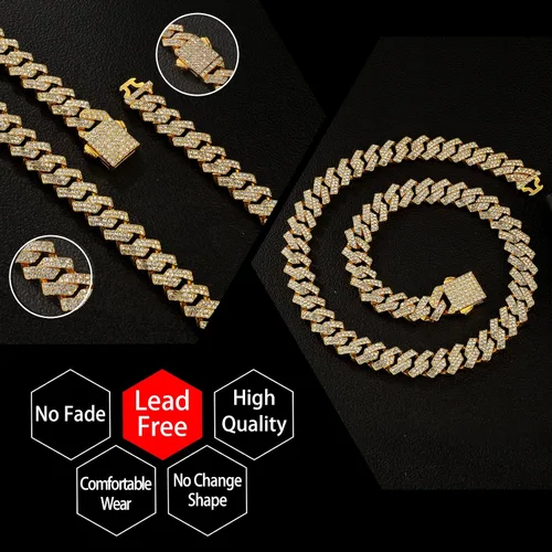 Vista 4 de Saintda Cadena de eslabones cubanos para hombre, diseño de Miami, cadena de diamantes brillantes, joyería de hip hop con caja de regalo para mujer