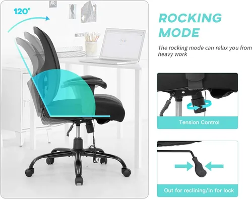 Vista 6 de Silla de oficina, silla de escritorio ergonómica con soporte Lumar, silla giratoria para juegos con reposabrazos ajustable, malla transpirable