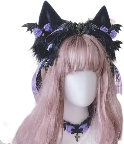Vista 16 de VIGVAN Diademas de animales Cosplay orejas Fox Punk Cross 3c negro