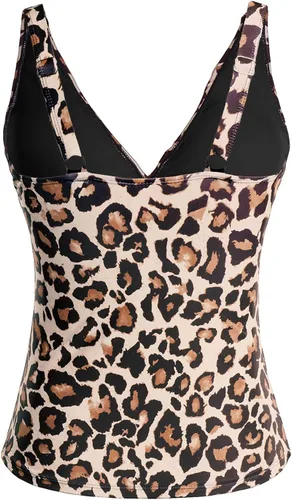 Vista 3 de Yonique Top tankini para mujer, con control de abdomen, con volantes, cuello en V, sin parte inferior