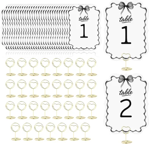 Vista 11 de Tarjetas de números de mesa del 1 al 30 números de mesa de boda azules con soporte, soportes de números de mesa, letreros de mesa de boda a granel