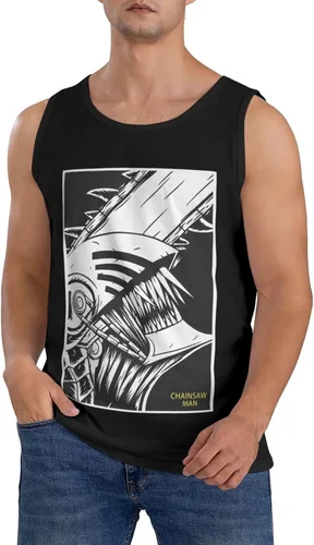 Vista 8 de Chainsaw Anime Man - Camiseta sin mangas de algodón con patrón personalizado para correr, entrenamiento, color negro