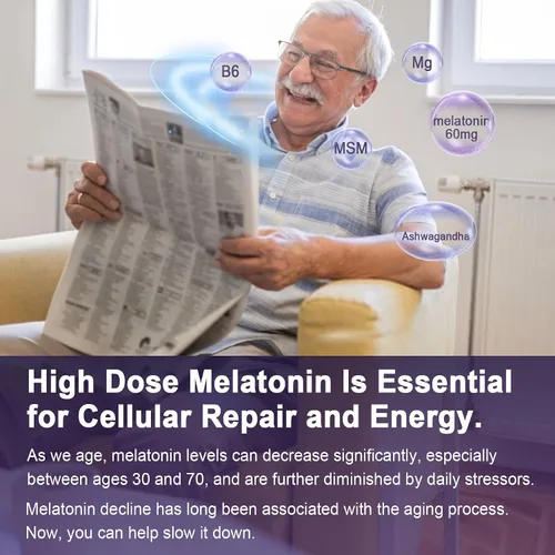 Vista 3 de Gomitas de melatonina con antioxidantes y apoyo cerebral 60 mg 30 mg para adultos mayores de 50 años Alta dosis de melatonina