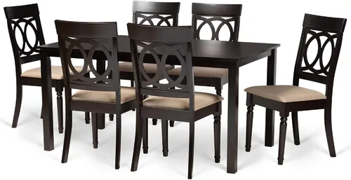 Vista 17 de Baxton Studio Lucie - Juego de sillas de comedor (2 piezas, tapizado de tela gris con madera con acabado marrón expreso)