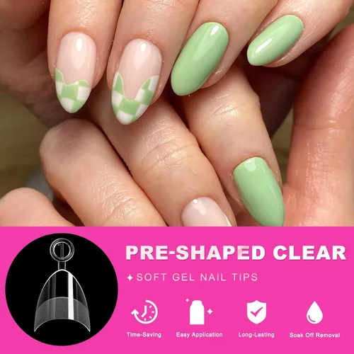 Vista 3 de Puntas de uñas cortas de almendra, puntas de uñas de gel suave