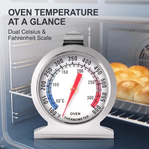 Vista 2 de Termómetro de horno plateado de 122.0-572.0 °F/100-600 °F, termómetro de acero inoxidable para cocinar, termómetro de cocina con esfera grande