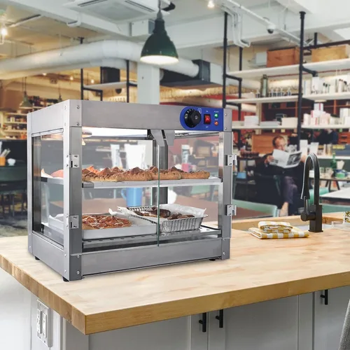 Vista 8 de calentador comercial de alimentos pizza, pretzel, empanada vitrina de almacenamiento (2 pisos)
