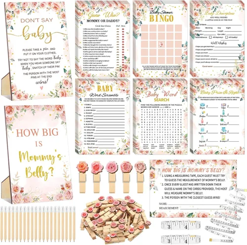 Vista 8 de Funnymoom Set de 426 piezas de juegos de baby shower de Halloween, 8 juegos, incluye bingo de baby shower, el precio correcto, adivina quién