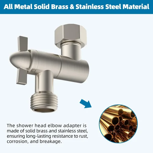 Vista 3 de Hibbent Adaptador de codo de cabezal de ducha de metal, adaptador de cabezal de ducha de latón giratorio ajustable de 360°, extensión de brazo