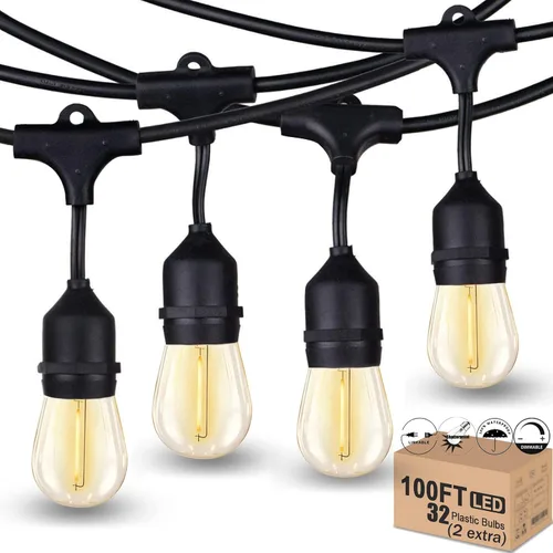 Vista 7 de Luces de Cadena para Patio Exterior de 26 Pies IP65 Impermeables Luces de Cadena Exteriores LED con 13+1 Bombillas S14 1W Irrompibles para Patio