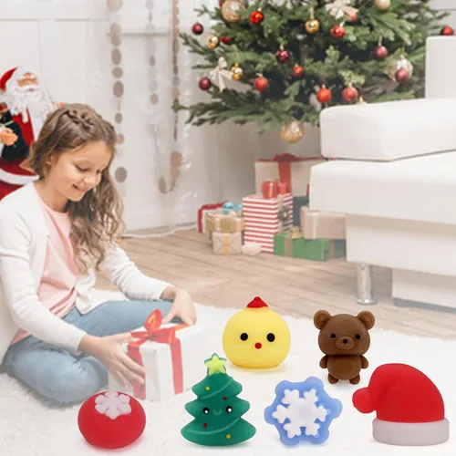Vista 6 de Paquete de 50 juguetes esponjosos de Navidad Mochi para fiestas, mini juguetes esponjosos, lindos juguetes para apretar, alivio del estrés, paquetes