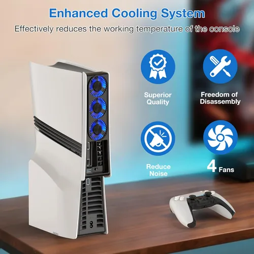 Vista 7 de MEQI PS5 Pro Cooling Fan, PS5 Pro Accessories Upgraded Quiet Cooler Fan with Adjustable Speed and Auto On/Off, Efficient Cooling Station with LED