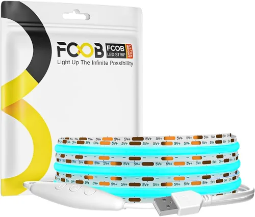 Vista 19 de Tira de luz LED USB de 6.56 pies, 5 voltios alimentada por USB, luces LED COB de 3000 K, blanco cálido de 0.315 in, tiras flexibles de alta densidad