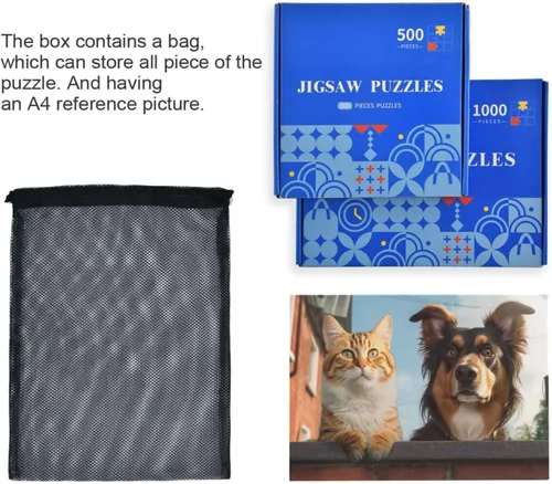 Vista 7 de Cat Dog Jigsaw Puzzles 500 Pieces for Adults with Mesh Storage Bag 2011501