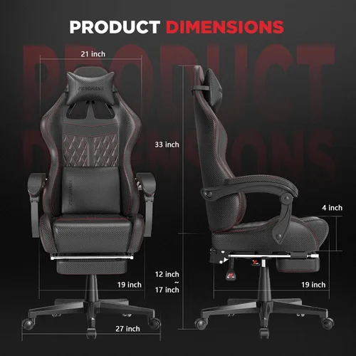 Vista 3 de Ferghana Silla vintage de piel sintética para videojuegos, silla de jugador con respaldo alto con masaje, silla ergonómica de oficina para Negro