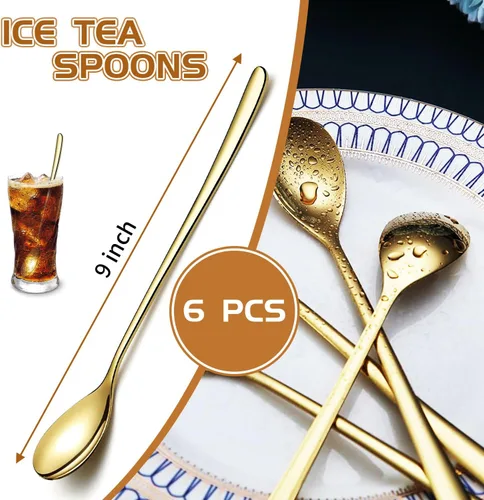 Vista 2 de Cuchara de mango largo de 9.5 pulgadas, cucharas de crema helada, cucharas de té, agitadores de café, cuchara de hielo, cucharas de cóctel de acero