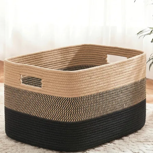 Vista 10 de Artfeel - Cesta de manta rectangular, cestas tejidas para almacenamiento, cesta de lavandería de 30L para decoración de guardería, cesta