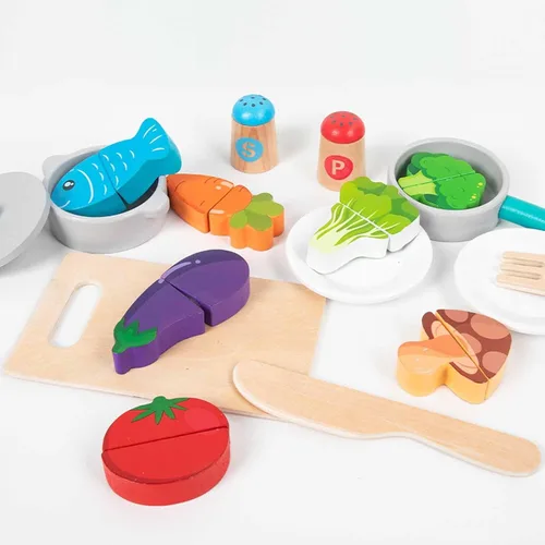 Vista 3 de Wooden Play Kitchen Set for Kids, Pretend Play Cooking Toys with Accessories, Preschool Learning Toy, Fine Motor Skills, Birthday Gift for Toddlers