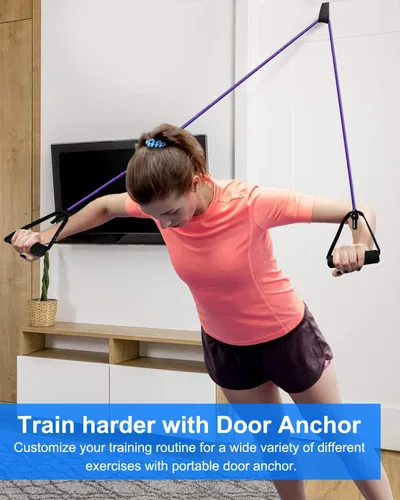 Vista 4 de Banda de ejercicio de resistencia con asas, banda de entrenamiento para terapia física, entrenamiento de fuerza, gimnasio en casa, fitness