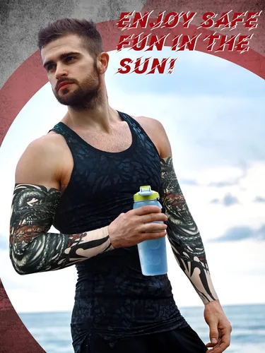 Vista 9 de Boao 20 piezas de mangas de brazo de enfriamiento para hombre, manga larga sin dedos, antideslizante, protección UV, mangas temporales para tatuajes