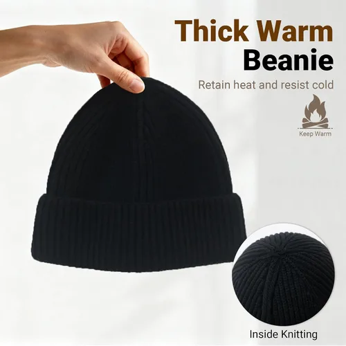 Vista 3 de NPQQUAN Gorros de pescador para hombres y mujeres, gorro de punto corto para invierno