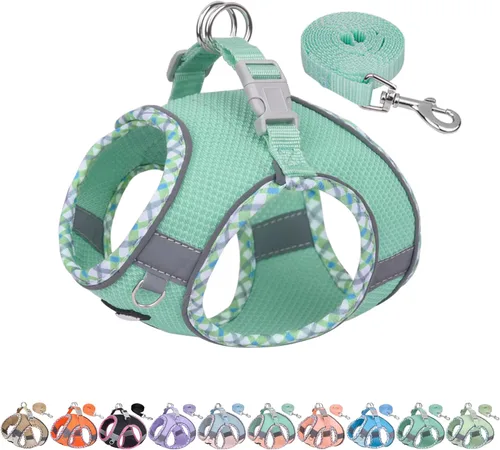 Vista 11 de AIITLE Arnés para Perros Pequeños - Chaleco Ligero de Malla Step-in para Cachorros, Diseño Reflectante y a Prueba de Escape con Cinta Mágica de Alta