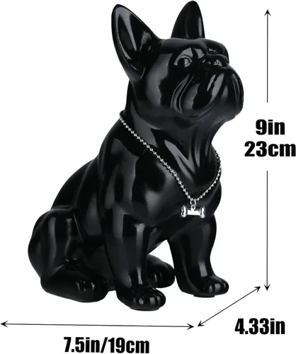 Vista 3 de Estatua negra de bulldog francés, estatua de pug sentado de resina, escultura de bulldog inglés para decoración del hogar, decoración de escritorio