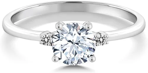Vista 2 de Gem Stone King Anillo solitario de compromiso de oro blanco de 10 quilates con zafiro blanco y diamantes blancos para mujer (1.23 qttw)