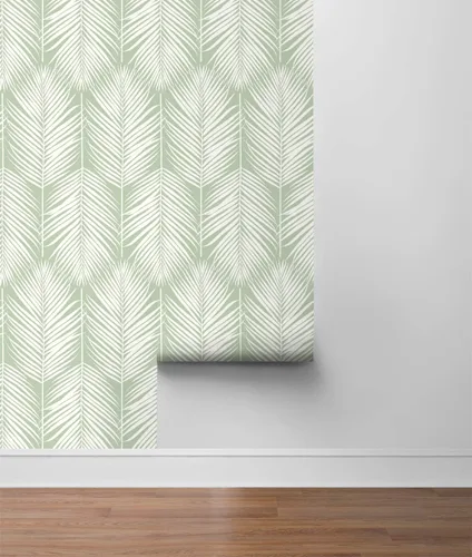 Vista 6 de NextWall Palm Silhouette Coastal Papel Tapiz Despegar y Pegar (Verde Pastel)