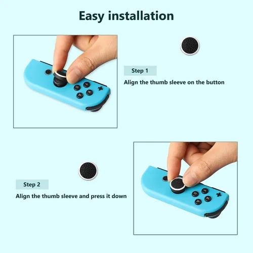 Vista 6 de 6 tapas de silicona para el pulgar de Joycon, antideslizantes, de silicona analógica para el control Nintendo SwitchOLEDLite Joycon (negro y blanco)