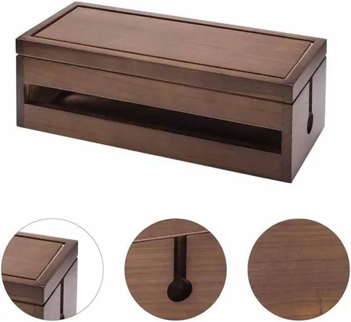 Vista 7 de Caja de almacenamiento de gestión de cables de madera, organizador de cables, funda para ocultar cables, cubierta de almacenamiento de cargador
