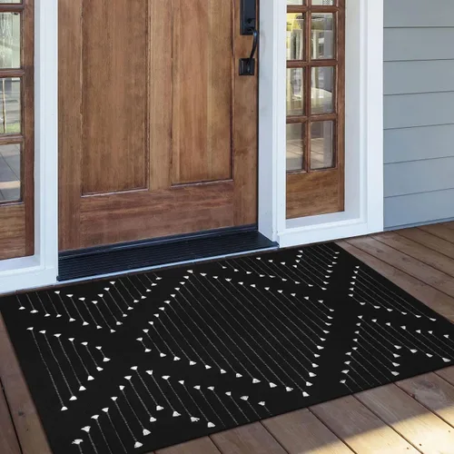 Vista 13 de LIVEBOX Alfombra de baño bohemia negra de 2x3 pies, alfombra de baño lavable, pequeñas alfombras tejidas de algodón, alfombra de área marroquí