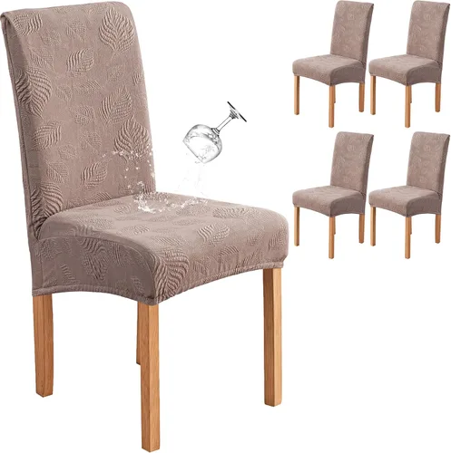 Vista 17 de Genina - Juego de 2 fundas impermeables para sillas de comedor, fundas para sillas de cocina, color beige