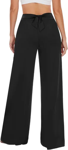 Vista 4 de Tapata Pantalones de yoga de pierna ancha con bolsillos de cintura alta, pantalones a medida, ajustables, con nudo de corbata, pantalones sueltos