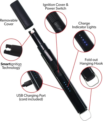 Vista 3 de Proud Grill Smartignition - Encendedor eléctrico recargable – Vela sin llama USB Arc, encendedores largos resistentes al viento para velas, parrilla