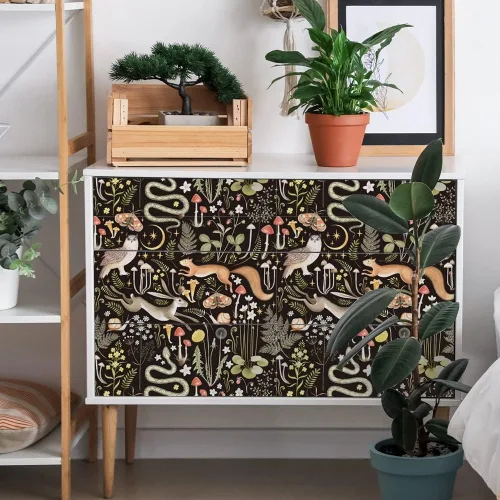 Vista 4 de Papel tapiz autoadhesivo para despegar y pegar con diseño de luna y estrellas del bosque de cuento de hadas, apto para inquilinos