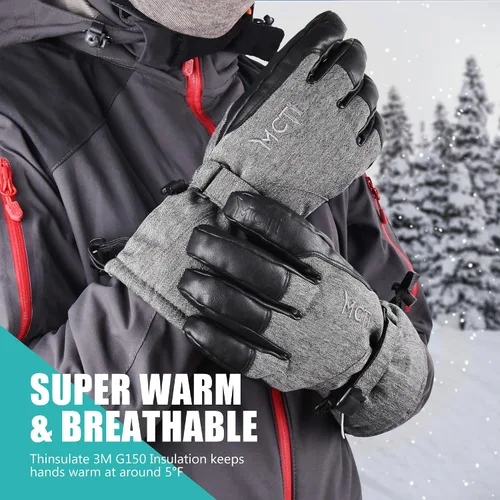 Vista 2 de MCTi Guantes de esquí impermeables para invierno, snowboard, nieve, cálidos, 3M, Thinsulate de piel sintética, guantes para clima frío para hombres
