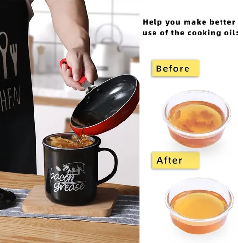 Vista 4 de ONTUBE Contenedor de grasa de tocino de cerámica con colador, recipiente para almacenamiento de aceite de cocina con colador para cocina
