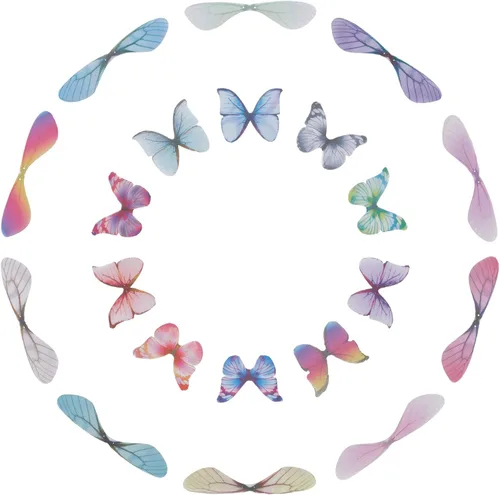 Vista 9 de SUNNYCLUE 1 caja 180 pares de decoraciones de mariposa de tela 3D adorno de mariposa pequeñas alas de mariposa de organza para bricolaje, joyas
