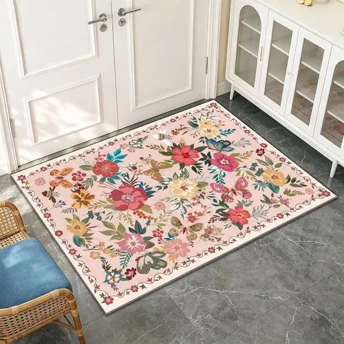 Vista 62 de UKELER Tapete antideslizante para puerta, alfombras de acento modernas para entrada, estilo romántico campestre americano, alfombras de algodón