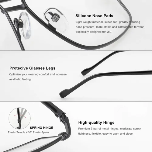 Vista 5 de Gafas de lectura para hombre, cuadrado, doble puente, bloqueo de luz azul, para lectura de computadora