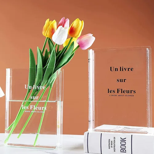 Vista 3 de Florero para flores, jarrones transparentes, jarrones acrílicos para flores, florero único, bonito jarrón para decoración de estantería, decoración